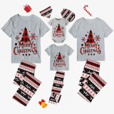 Christmas Matching Family Pajamas Merry Christmas Tree Seamless Reindeer Gray Pajamas Set