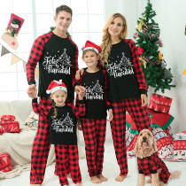 Christmas Matching Family Pajamas Feliz Navidad Christmas Tree Snowflakes Black Pajamas Set