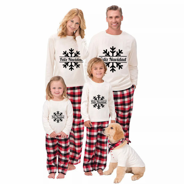Christmas Matching Family Pajamas Feliz Navidad Snowflake White Pajamas Set