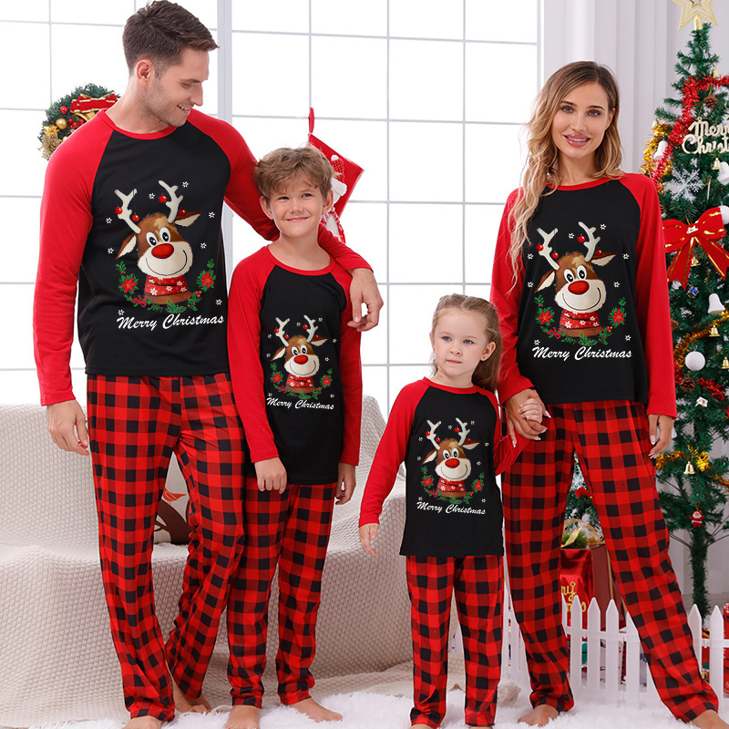 Christmas Matching Family Pajamas Deer With Flowers Red Pajamas Set