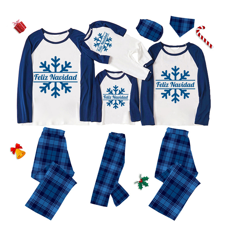 Christmas Matching Family Pajamas Feliz Navidad Snowflake Blue Pajamas Set