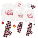 Christmas Matching Family Pajamas Feliz Navidad Christmas Tree Snowflakes White Pajamas Set