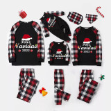 2022 Matching Family Pajamas Christmas Hat Feliz Navidad Black Red Plaids Pajamas Set
