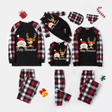 Christmas Matching Family Pajamas Feliz Navidad Santa And Deer Black Red Plaids Pajamas Set