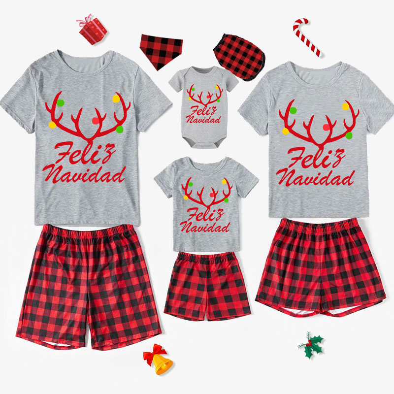 Christmas Matching Family Pajamas Feliz Navidad Elk Antlers Short Pajamas Set