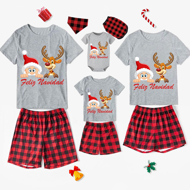 Christmas Matching Family Pajamas Feliz Navidad Santa And Deer Short Pajamas Set