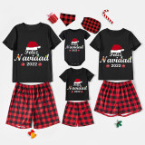 2022 Matching Family Pajamas Christmas Hat Feliz Navidad Black Pajamas Set