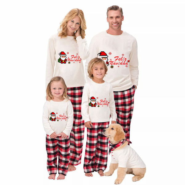 Christmas Matching Family Pajamas Puzzle Santa Claus Feliz Navidad White Pajamas Set