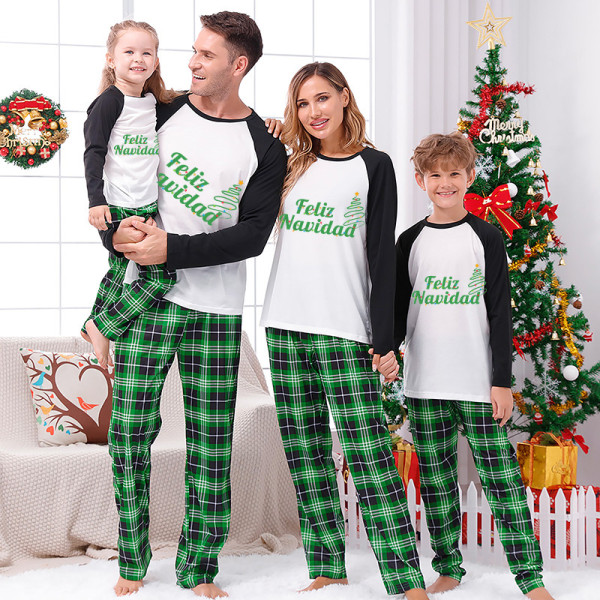 Christmas Matching Family Pajamas Feliz Navidad Firework Green Pajamas Set