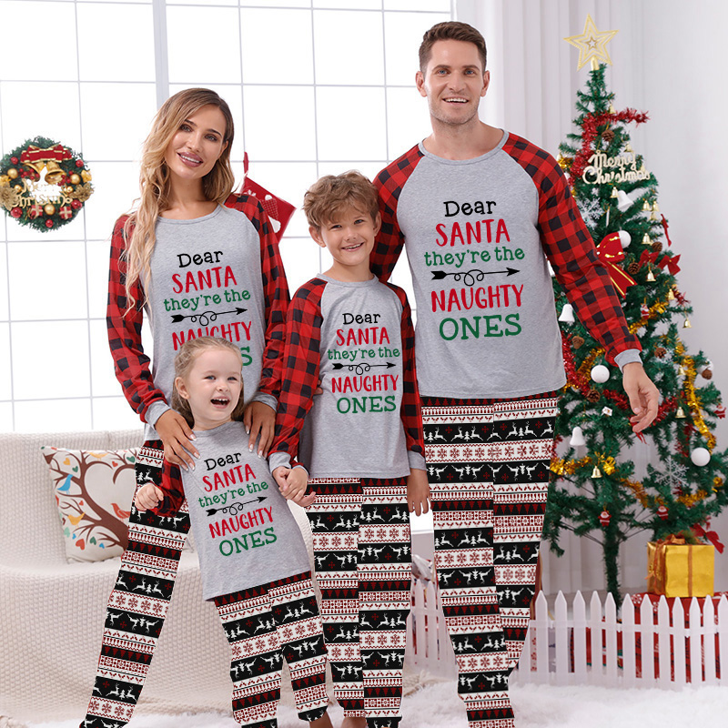 Christmas Matching Family Pajamas Dear Santa They Are The Naughty Ones Seamless Reindeer Gray Pajamas Set