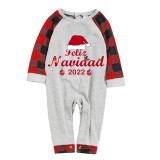 2022 Matching Family Pajamas Christmas Hat Feliz Navidad Gray Pajamas Set