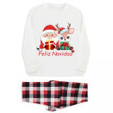 Christmas Matching Family Pajamas Feliz Navidad Santa Deer With Gifts White Pajamas Set