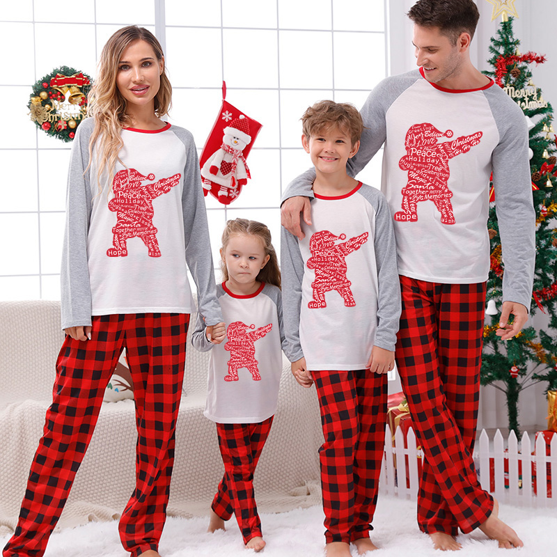 Christmas Matching Family Pajamas Hope Peace Slogan Santa Claus Gray Pajamas Set