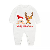 Christmas Matching Family Pajamas Feliz Navidad Santa And Deer White Pajamas Set