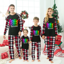 Christmas Matching Family Pajamas Feliz Navidad WordArt Black Red Plaids Pajamas Set