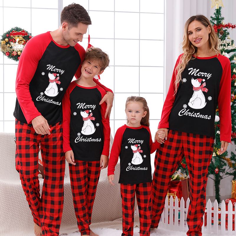 Christmas Matching Family Pajamas Polar Bear Snowflakes Red Pajamas Set