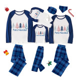Christmas Matching Family Pajamas Feliz Navidad Beautiful Trees Blue Pajamas Set