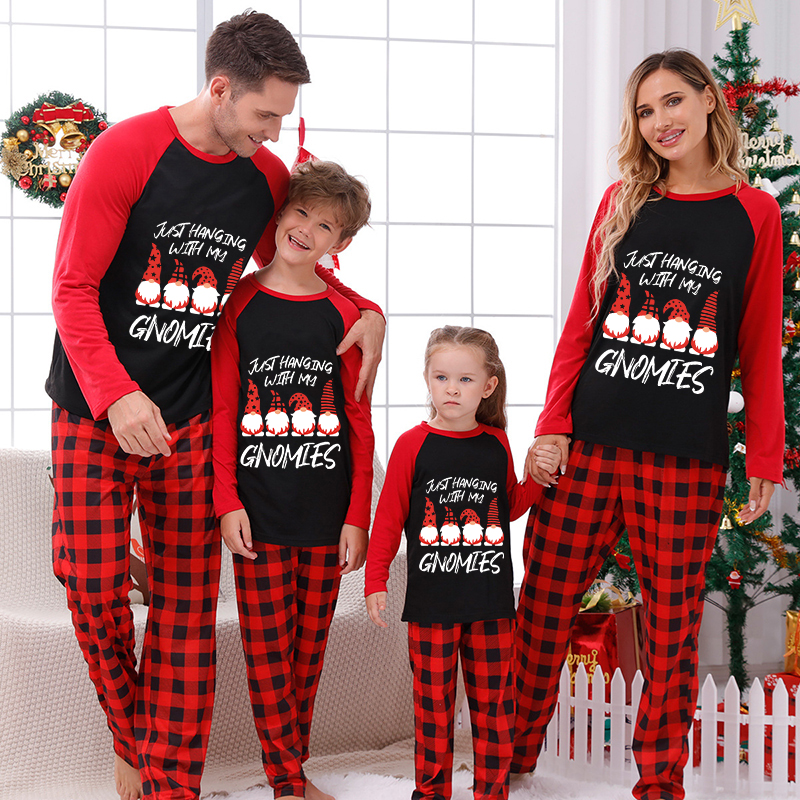 Christmas Matching Family Pajamas Just Hanging With My Gnomies Red Pajamas Set