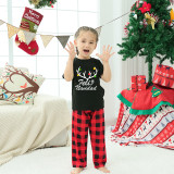 Christmas Matching Family Pajamas Feliz Navidad Elk Antlers Black Pajamas Set