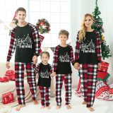 Christmas Matching Family Pajamas Feliz Navidad Christmas Tree Snowflakes Black Red Plaids Pajamas Set