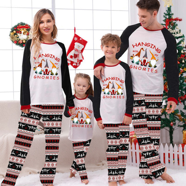 Christmas Matching Family Pajamas Hanging With My Gnomies Seamless Reindeer White Pajamas Set