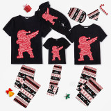 Christmas Matching Family Pajamas Hope Peace Slogan Santa Claus Seamless Reindeer Black Pajamas Set