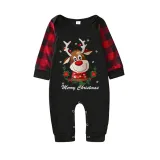 Christmas Matching Family Pajamas Deer With Flowers Seamless Reindeer Black Pajamas Set