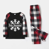 Christmas Matching Family Pajamas Feliz Navidad Snowflake Black Red Plaids Pajamas Set