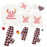 Christmas Matching Family Pajamas Feliz Navidad Elk Antlers White Pajamas Set
