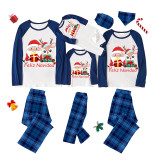 Christmas Matching Family Pajamas Feliz Navidad Santa Deer With Gifts Blue Pajamas Set