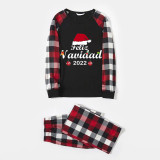 2022 Matching Family Pajamas Christmas Hat Feliz Navidad Black Red Plaids Pajamas Set