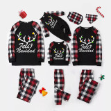 Christmas Matching Family Pajamas Feliz Navidad Elk Antlers Black Red Plaids Pajamas Set