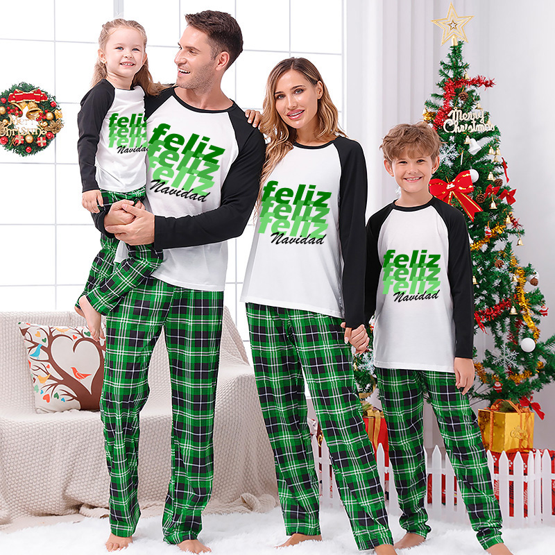 Christmas Matching Family Pajamas Feliz Navidad WordArt Green Pajamas Set