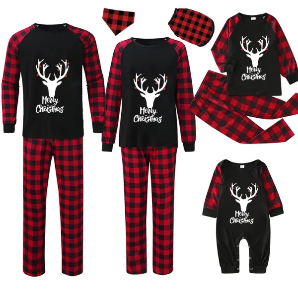 Christmas Matching Family Pajamas Antler With Lights Black Pajamas Set
