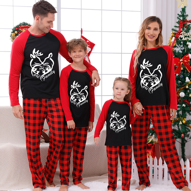 Christmas Matching Family Pajamas We Are Family Deers Red Pajamas Set