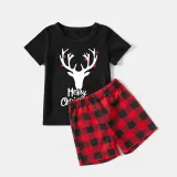 Christmas Matching Family Pajamas Antler With Lights Black Pajamas Set