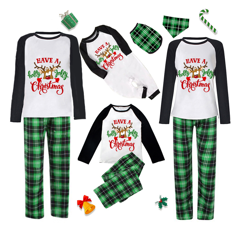 Christmas Matching Family Pajamas Have A Holly Jolly Christmas Green Plaids Pajamas Set