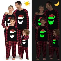 Christmas Matching Family Pajamas Luminous Glowing Santa Claus Head Black Pajamas Set