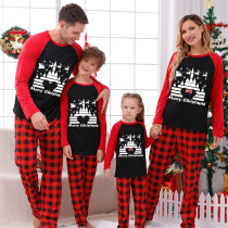 Christmas Matching Family Pajamas Castle Santa Claus Black And Red Pajamas Set