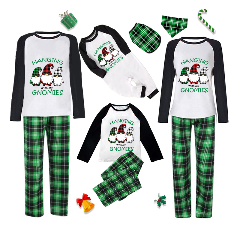 Christmas Matching Family Pajamas Hanging With My Gnomies Green Plaids Pajamas Set