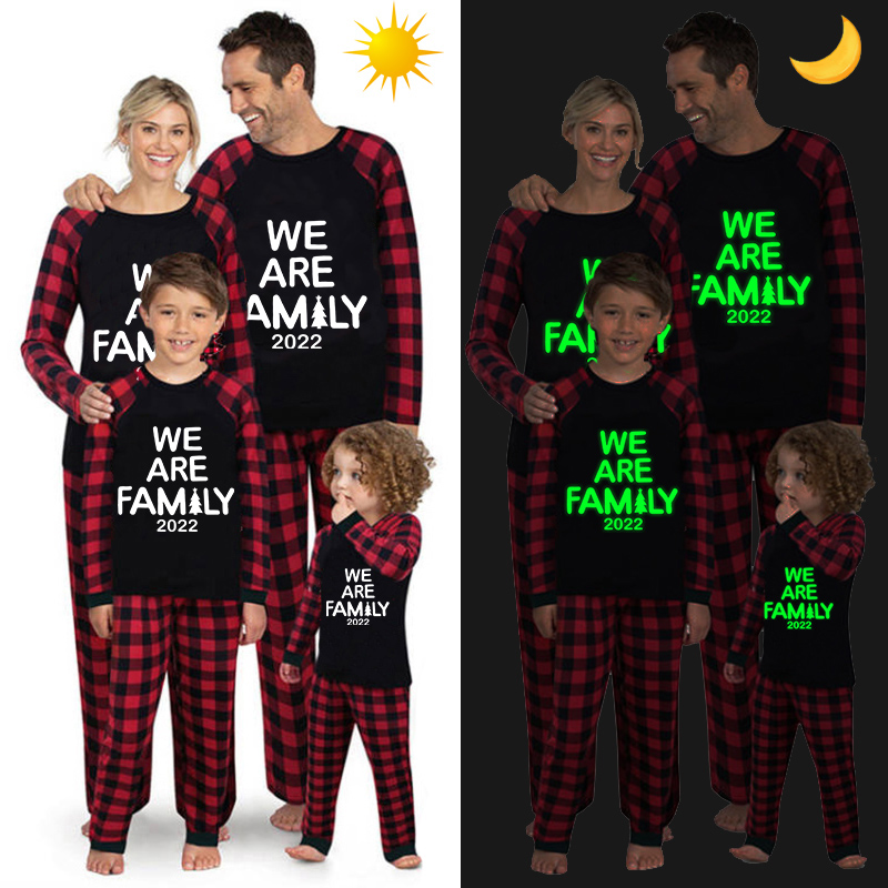 2022 Christmas Matching Family Pajamas Luminous Glowing We Are Family Black Pajamas Set