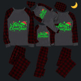 Christmas Matching Family Pajamas Luminous Glowing Christmas Hat Slogan Black Pajamas Set