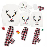 Christmas Matching Family Pajamas Antler With Colorful Lights White Pajamas Set
