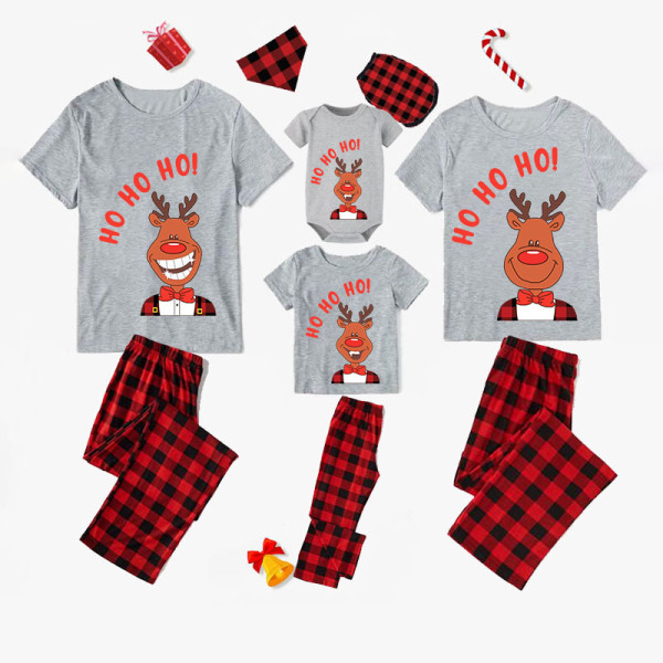 Christmas Matching Family Pajamas Ho Ho Ho Smile Deer Gray Pajamas Set