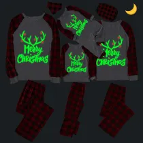 Christmas Matching Family Pajamas Luminous Glowing Merry Christmas Antler Black Pajamas Set