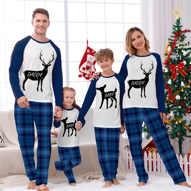 Christmas Matching Family Pajamas Deers Family Green Plaids Pajamas Set