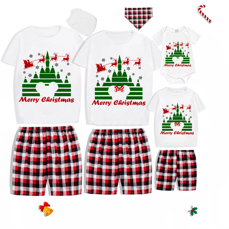 Christmas Matching Family Pajamas Castle Santa Claus Short Pajamas Set