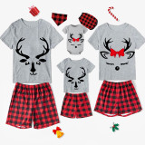 Christmas Matching Family Pajamas Couple Deer Bow Tie Antler Short Pajamas Set