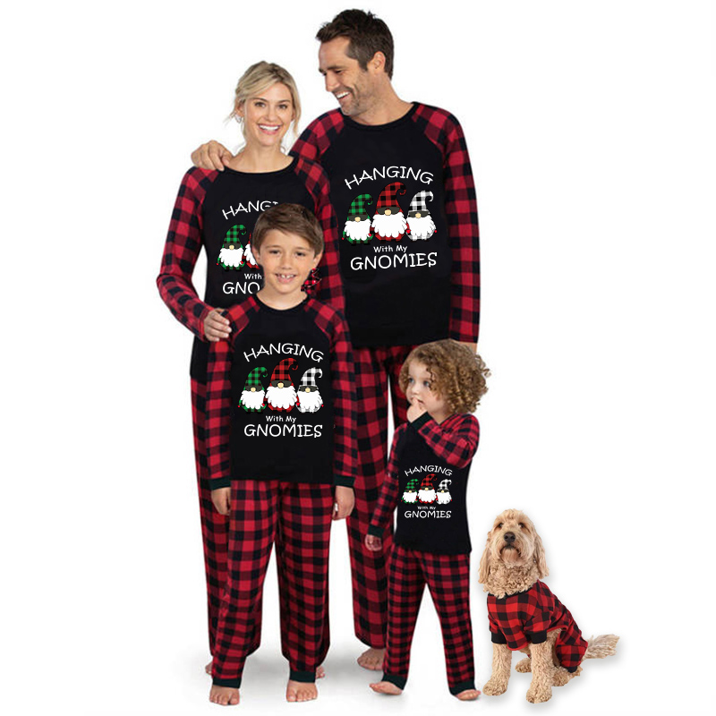 Christmas Matching Family Pajamas Hanging With My Gnomies Red Pajamas Set