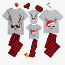 Christmas Matching Family Pajamas Antler With Christmas Hat Sunglasses Gray Pajamas Set